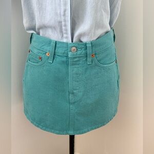 Re/Done Turquoise Denim Pencil Skirt